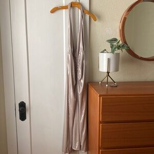 ZARA NEW YEARS HALTER METALLIC SOFT GOlD MAXI DRESS